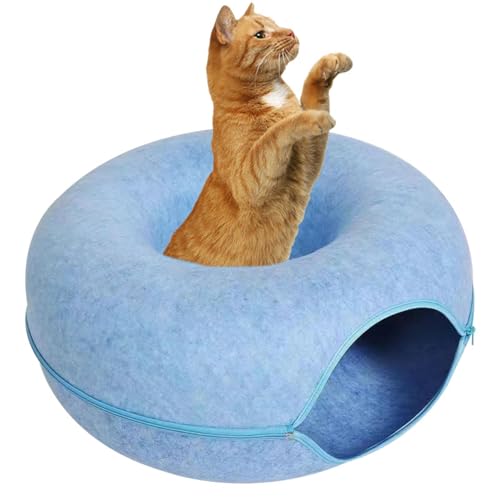 Fukamou Katzen-Donut-Bett, Katzenbett-Tunnel | Kratzfestes Katzenhöhlenbett, Abnehmbare -Donut-Tunnel,Katzen-Donut-Tunnelbett, Katzentunnel, Spielzeug, Katzenhöhlen Mit Reißverschluss Für Die von Fukamou