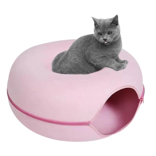 Fukamou Katzen-Donut-Bett, Katzenbett-Tunnel | Kratzfestes Katzenhöhlenbett, Abnehmbare -Donut-Tunnel,Katzen-Donut-Tunnelbett, Katzentunnel, Spielzeug, Katzenhöhlen Mit Reißverschluss Für Die von Fukamou