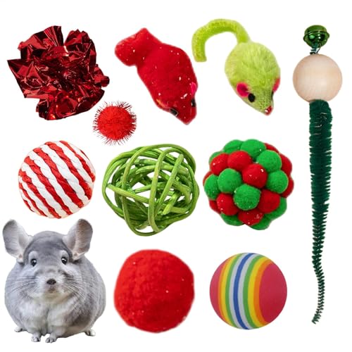 Fukamou Katzenspielzeug-Set, Katzenspielzeug-Set - Interaktives Weihnachts-Katzenstab-Spielzeug,Weihnachts-Katzenballspielzeug Für -Hauskatzen, Interaktives Katzen-Entspannungsspielzeug Für Katzen, von Fukamou