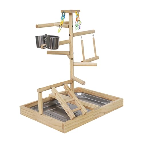 Fukamou Vogelspielplatzständer,Vogelkäfigspielplatz - Vogelsitzständer für Käfig,Hölzerner Vogelständer für Käfig, Treppe und Schaukelspielzeug, um Langeweile zu lindern von Fukamou