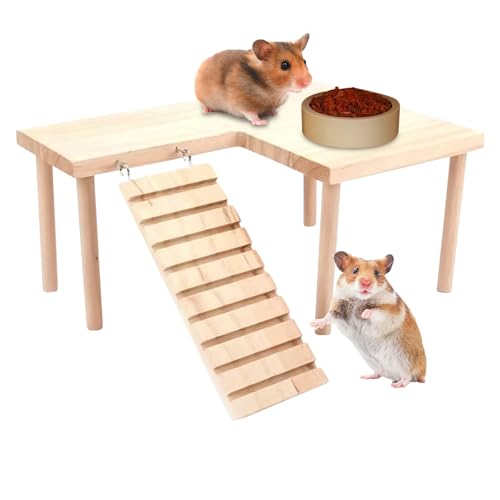 Hamster Holzleiter Spielzeug, Hamsterkäfig Plattform Mit Beinen, Hamster Spielplattform Aus Natürlichem Holz Mit Leiter Für Hamster Rennmaus Chinchilla von Fukamou