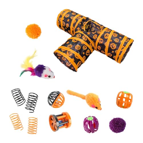 Fulenyi Halloween-Katzenkanal-Spielzeugset, 3-Wege-Katzentunnel-Set | Interaktives Kätzchenspiel mit Glockenball,Bell Ball Katzenspielzeug-Set für Kätzchen, Kaninchen, Hauskatzen von Fulenyi