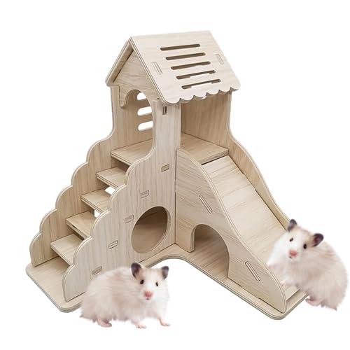 Fulenyi Hamsterhaus aus Holz, zweistöckiges Hamsterhaus, Meerschweinchenhaus, kompaktes Hamsterkäfig-Zubehör, Hamster-Habitat für Chinchillas, Hamster, Igel von Fulenyi