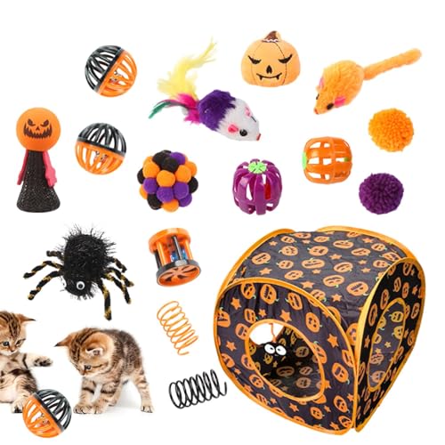 Fulenyi Kätzchenspielzeug für Indoor-Kätzchen | Katzenminze-Spielzeug-Set für Halloween | Interaktives Kätzchenspielzeug, Versteckspielzeug, Federspielzeug für den Innenbereich, Peekaboo, Spielzeit von Fulenyi