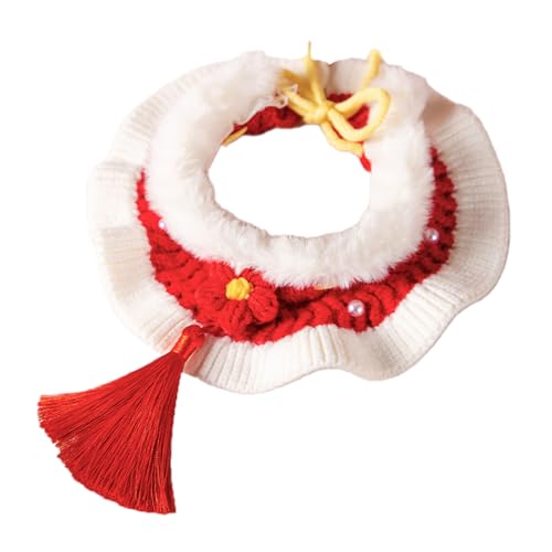 Fulenyi New Year Hundehalsband, verstellbares Strickhalsband für Neujahr, rotes Haustierhalsband mit Quaste für Zuhause, Spazierengehen, Reisen, weiche Katzenhalsbänder für drinnen und draußen von Fulenyi