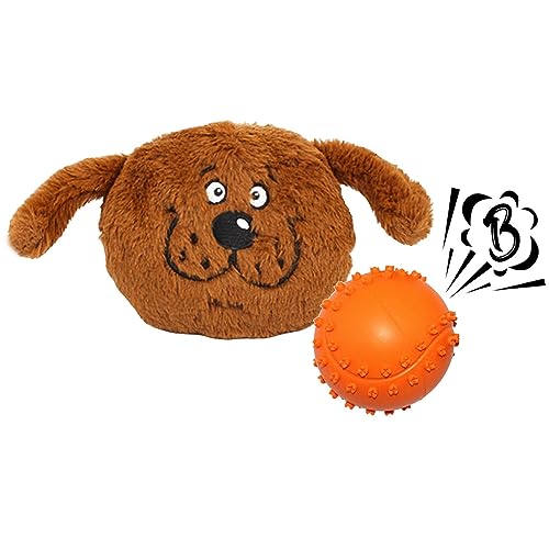 Fulenyi Quietschball für Hunde, 2-in-1, Gummi, interaktives Kauspielzeug, Hundeball für Welpen, kleine, mittelgroße Hunde, Plüsch-Hundespielzeug, Zahnspielzeug, bewegliches Hundespielzeug von Fulenyi