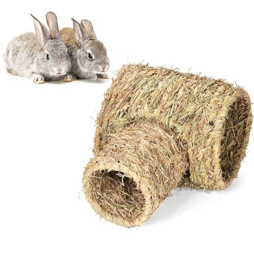 Hasen-Gras-Tunnelhaus, natürliches Gras, gewebt, geräumiges Nest, Kleintierhäuser, Haustier-Spielmöbel für Chinchillas, Niederländische, Meerschweinchen, Hamster von Fulenyi