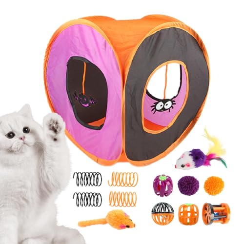 Kitten Starter Kit Bundle, Interaktives Katzenspielzeug, Interaktives Katzenspieltunnel-Spielzeugset, Halloween-Katzen-Federstab, Ball, Frühlingsmäusespielzeug, faltbares quadratisches von Fulenyi