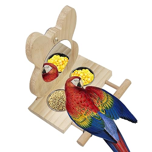 Vogelspiegel mit Stange und Sitzstange aus Holz mit Spiegel für Vögel, Vogelständer, Sitzstange mit Spiegel, Spielzeug für Papageien, Tauben, Kanarienvögel, Beißvogel, Spielzeug mit Spiegel von Fulenyi