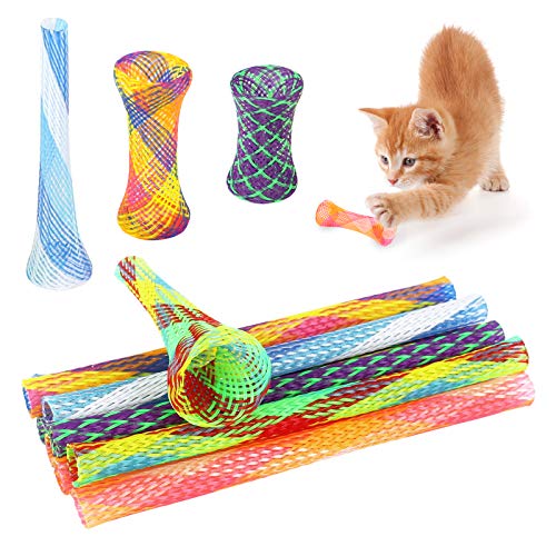 Fulushou Federrohrspielzeug, 25 Stück, interaktives Spielzeug, bunt, für Katzen, Federn, Nylon, lustig, für Katzen, Flexibles Rohr, einziehbar, für Kätzchen, Tiere, zufällige Farben von Fulushou