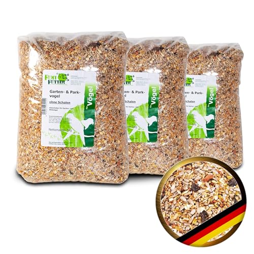 FumyFutter Garten- & Parkvogel, Premium - Vogelfutter ohne Schalen mit Erdnüssen, Sonnenblumenkernen und Rosinen - Vogelfutter Wildvögel ganzjährig - Ganzjahresfutter schalenlos (3X 5kg) von FumyFutter