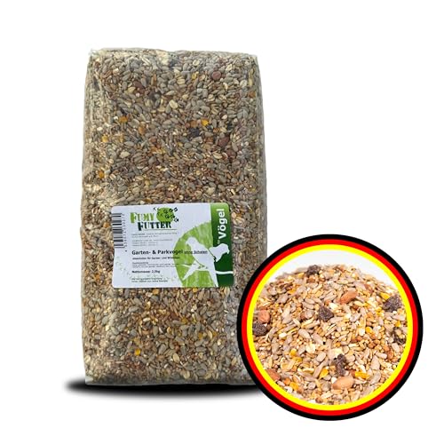 FumyFutter Garten- & Parkvogel, Premium Wildvogelfutter ideal zur Brutzeit ohne Schalen mit Erdnüssen und Rosinen, ganzjähriges kerniges Vogelfutter mit Proteinen für Wildvögel und Gartenvögel (2,5kg) von FumyFutter