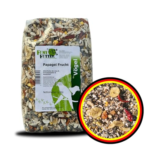 FumyFutter Papagei Frucht Mix, Exklusives Alleinfutter, Premium-Papageienfutter für Aras, Graupapageien und Amazonen, mit Früchten, Nüssen und Chilis verfeinert, 1,5kg, 1x Beutel von FumyFutter