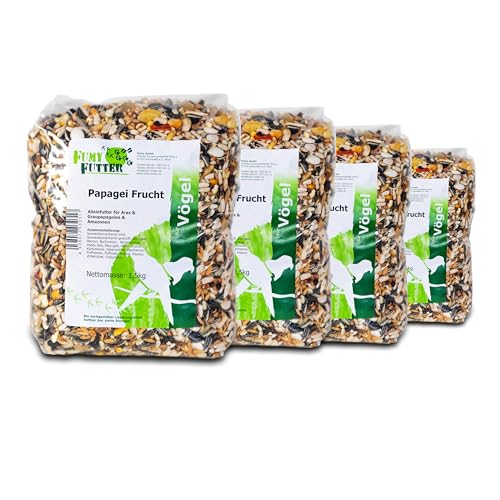 FumyFutter Papagei Frucht-Mix, mit Früchten, Nüssen und Chilis, für Aras, Graupapageien und Amazonen, 6kg, 4X 1,5kg Beutel von FumyFutter