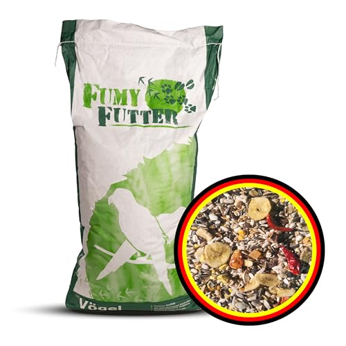 FumyFutter Papagei Frucht Mix, Exklusives Alleinfutter, Premium-Vogelfutter für Aras, Graupapageien und Amazonen, mit Früchten, Nüssen und Chilis verfeinert (12,5kg) von FumyFutter