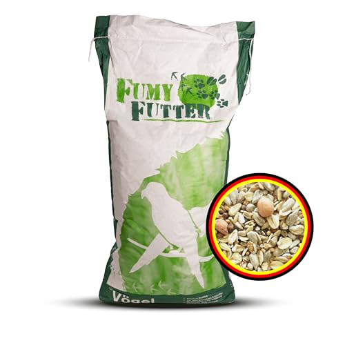 FumyFutter Terrassen-Mix exklusiv, Ganzjahresfutter für freilebende Vögel, hoher Flockenanteil, mit getrockneten Mehlwürmern, für Meisen besonders interessant, 15kg Sack von FumyFutter