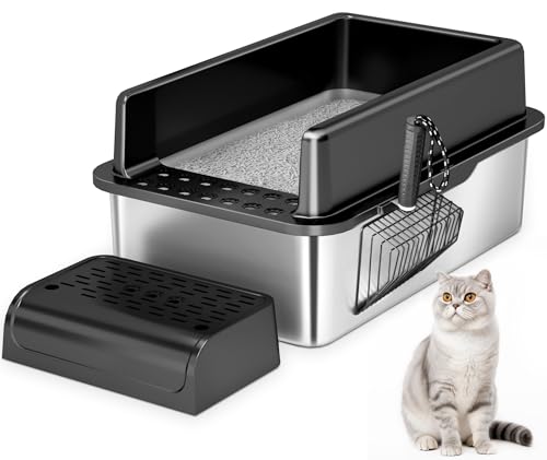 Katzentoilette aus Edelstahl, extra große Metallpfanne für Katzen von Fun Gift