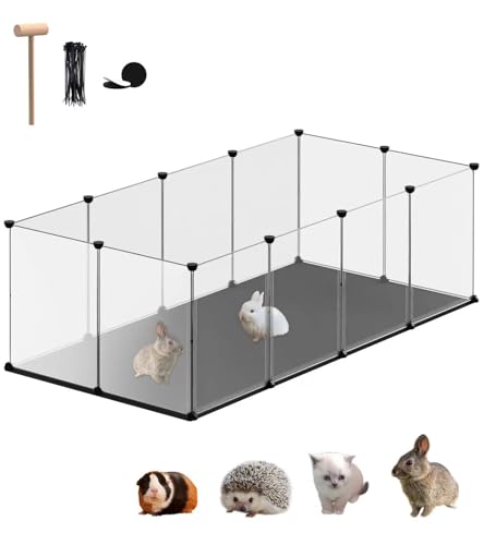 FunHola DIY Haustier-Laufstall mit wasserdichter waschbarer Matte, XL, Kleintiergehege, Haustierzaun innen, DIY Kunststoffgehege für Hamster, Huhn, Meerschweinchen, 12 Stück Kunststoff, 162,6 x 81,5 x von FunHola