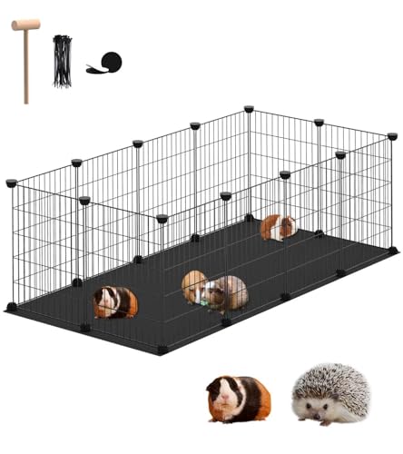 FunHola Kleintier-Laufstall, Meerschweinchenkäfige mit wasserdichter Matte, 12 Paneele, Haustier-Laufstall für Hamster, Igel, Kaninchen, Innen- und Außenbereich, Metalldrahtzaun, 123,2 x 63 x 40,9 cm von FunHola