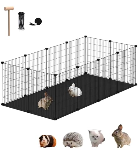 FunHola Kleintier-Laufstall, Meerschweinchenkäfige mit wasserdichter Matte, 12 Paneele, Haustier-Laufstall für Hamster, Igel, Hase, Indoor Outdoor, Metalldrahtzaun, 162,6 x 81,5 x 51,1 cm von FunHola