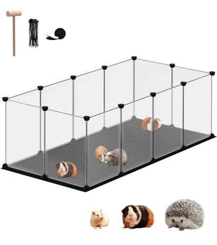 FunHola DIY Haustier Laufstall mit wasserdichter waschbarer Matte, L, Kleintiergehege, Haustierzaun drinnen, DIY Kunststoffgehege für Hamster, Meerschweinchen, 12 Stück transparente Kunststoffplatten, von FunHola