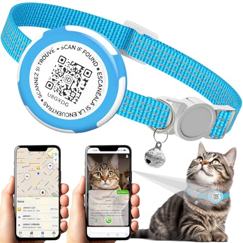 Wasserdichtes Airtag-Katzenhalsband, Breakaway-Katzen-Airtag-Halsband mit QR-ID-Tag und reflektierendem leichtem Kätzchen-Halsband für Apple Air-Tag, versteckte GPS-Tracker-Halterung für Katzen, von Funamei