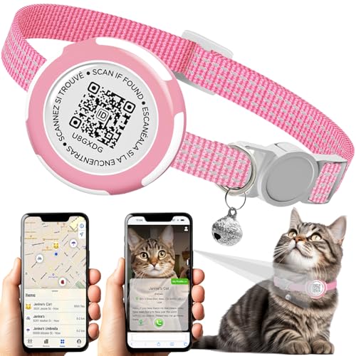 Wasserdichtes Airtag-Katzenhalsband, Breakaway-Katzen-Airtag-Halsband mit QR-ID-Tag und reflektierendem leichtem Kätzchen-Halsband für Apple Air-Tag, versteckte GPS-Tracker-Halterung für Katzen, von Funamei