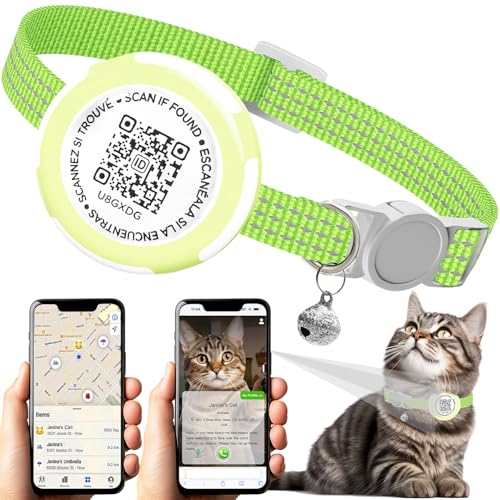 Wasserdichtes Airtag-Katzenhalsband, Breakaway-Katzen-Airtag-Halsband mit QR-ID-Tag und reflektierendem leichtem Kätzchen-Halsband für Apple Air-Tag, versteckte GPS-Tracker-Halterung für Katzen, von Funamei