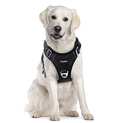 Funfox Hundegeschirr für Große Hunde No Pull Geschirr Einstellbar Anti Zug Sicherheitsgeschirr Hunde Geschirrset Mittlere Hunde Brustgeschirr Hund Groß Atmungsaktiv Dog Harness Schwarz Große L von Funfox