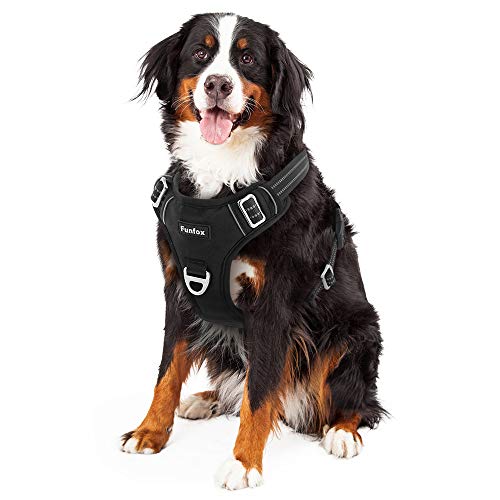 Funfox Hundegeschirr Grosse Hunde [XL] - Verstellbares Anti-Zug Brustgeschirr mit Griff & Reflektorstreifen, Atmungsaktives No Pull Hundegeschirr für Grosse/Mittelgroße Hunde Outdoor Schwarz von Funfox