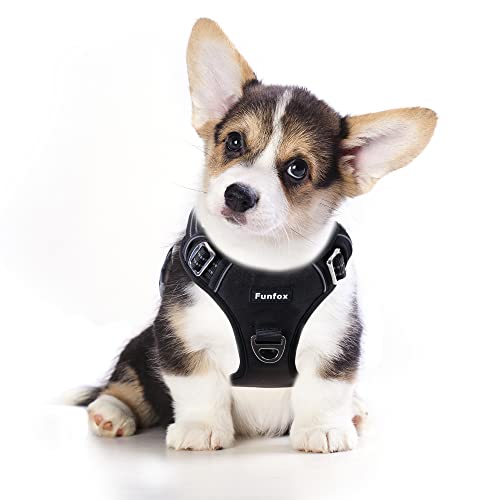 Funfox Hundegeschirr Kleine Hunde, Anti Zug Welpengeschirr mit Griff, No Pull Verstellbares Brustgeschirr Mittelgroße Hunde, Atmungsaktiv Antizieh Sicherheits Geschirrset Dog Harness Schwarz S von Funfox