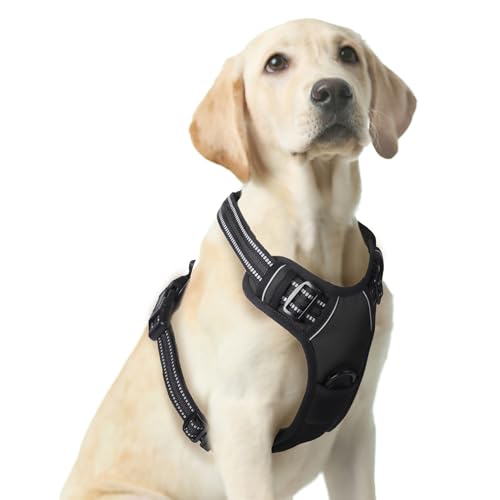 Funfox Hundegeschirr für Große Anti Zug Brustgeschirr Einstellbar Grosse Hunde Geschirrset Mittelgroße Hunde, Antiziehgeschirr für Hunde Atmungsaktiv No Pull Dog Harness Schwarz L von Funfox