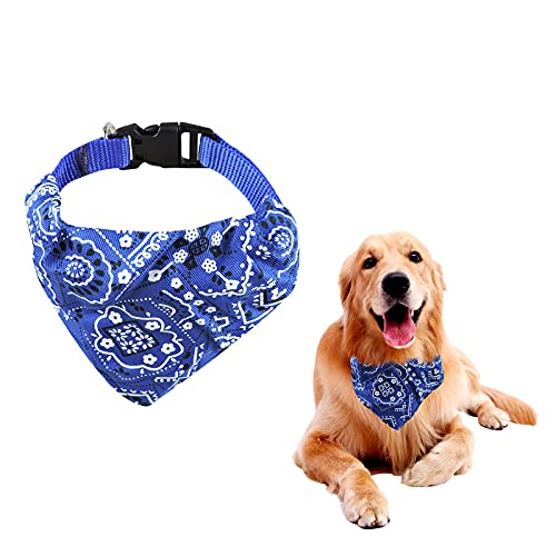 FuninCrea Hundehalstücher Halsband, Dreieckstücher Waschbare Lätzchen Schal Verstellbar Halstücher Blumenmuster Hundehalsband Kostüm Zubehör für Kleine Mittlere Große Hunde (Blau) von FuninCrea