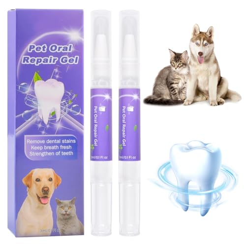 2 Stück Hundezahnbürste,Pflegt und Reinigt Haustierzähne,Zahnpflegeset für Haustiere,Pet Oral Repair Gel Stift für Hunde,Pflegt und Reinigt Haustierzähne,Hundezahnbürste Große Hunde von Funmo