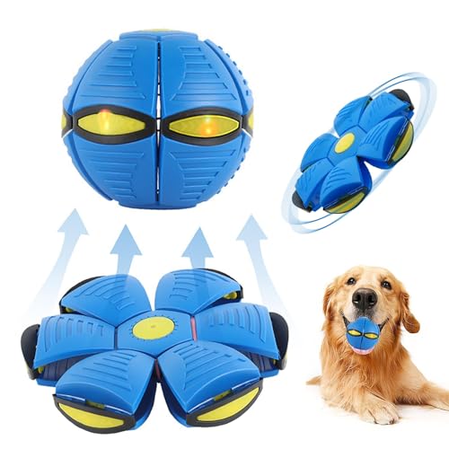 Hundespielzeug Ball, Leuchten Fliegend Untertasse Ball Spielzeug für Hunde Hundespielzeug Ball Fliegender Ball Interaktives Fliegend Untertassen Ball Geeignet für Drinnen und Draußen Blau von Funmo