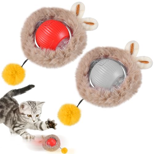 Funmo 2 Stück Interaktives Katzenballspielzeug, Katzenspielzeug Elektrisch mit USB Aufladbar, 360° Automatisch Power Spielball für Katzen Hunde von Funmo