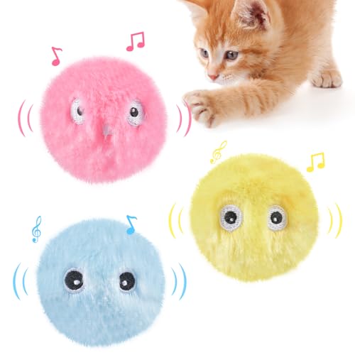 Katzenbälle,Interaktives Katzenspielzeug Ball,3 Farben Katzenspielzeug Ball mit Sound,Plüsch Katzenbälle,katzenspielzeug Set,Katzenball elektrisch,mit lebensechte Tiergeräusche für Katze von Funmo