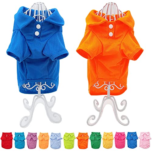 FUNNYDOGCLOTHES Hunde-Poloshirt, niedliches Hunde-T-Shirt, einfarbig, Größe M: Länge 35,6 cm, Blau und Orange, 2 Stück von FunnyDogClothes