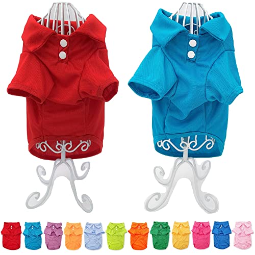 FUNNYDOGCLOTHES Hunde-Poloshirt, niedliches Hunde-T-Shirt, einfarbig, Größe M: Länge 35,6 cm, Rot / Blau / Blaugrün, 2 Stück von FunnyDogClothes