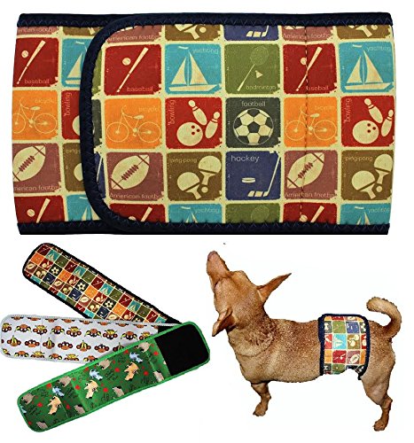 FUNNYDOGCLOTHES Hundewindel für Rüden, Neopren, wiederverwendbar, waschbar, für kleine und große Hunde, Welpen (antiker Sport, S: Taille 25,4 cm - 33 cm) von FunnyDogClothes