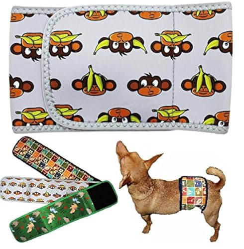 FunnyDogClothes Hundewindel für männliche Bauchband, Neopren, wiederverwendbar, waschbar, für kleine und große Hunde (grauer Affe, L: Taille 38,1 cm – 45,7 cm) von FunnyDogClothes