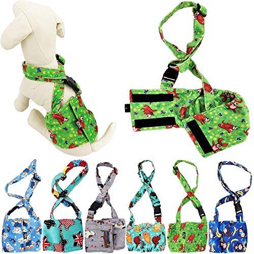 FunnyDogClothes Hundewindel für männliche Jungen, Bauchband, wiederverwendbar, waschbar, mit Hosenträgern, weiches Fleece (L: Taille 40,6 cm – 48,3 cm, grüner Hund) von FunnyDogClothes