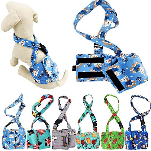 FunnyDogClothes Hundewindel für männliche Jungen, Bauchband, wiederverwendbar, waschbar, mit Hosenträgern, weiches Fleece (blauer Bär, S: Taille 25,4 cm – 33 cm) von FunnyDogClothes