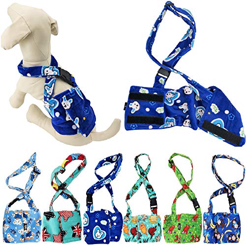 FunnyDogClothes Hundewindel für männliche Jungen, Bauchband, wiederverwendbar, waschbar, mit Hosenträgern, weiches Fleece (blauer Hase, XS: Taille 20,3 cm – 25,4 cm) von FunnyDogClothes