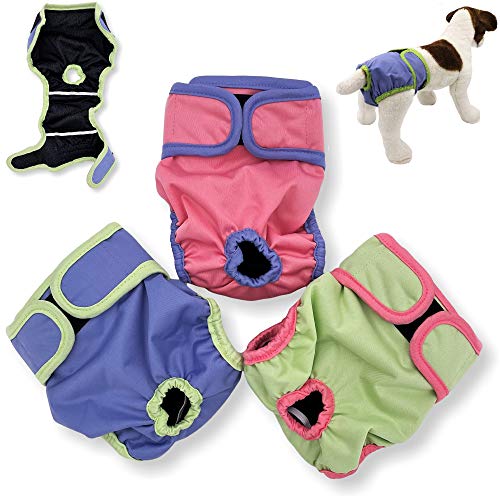 FunnyDogClothes Hundewindeln, für weibliche Hunde, Katzen, wasserdicht, auslaufsicher, waschbar, wiederverwendbar, für kleine und mittelgroße Haustiere, 3 Stück, L: Waist 20" - 26" von FunnyDogClothes