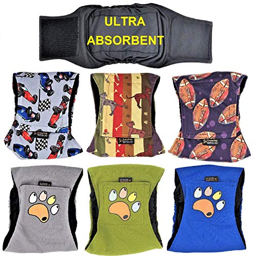 FunnyDogClothes Hundewindeln für männliche Hunde, 4 Lagen, saugfähig, wasserdicht, auslaufsicher, waschbar, Größe XL: Taille 50,8 cm – 66 cm, 6 Stück von FunnyDogClothes