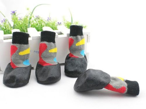 FunnyDogClothes Wasserdichte Hundeschuhe, Socken, rutschfest, Gummi, Grau, 2 Pfoten, 4,3 x 4,3 cm von FunnyDogClothes