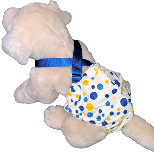 FunnyDogClothes Weiblich Hund Windel mit Strapse Wiederverwendbar Waschbar für Kleine Hunderassen, Small: Waist 10" - 13", Blau von FunnyDogClothes