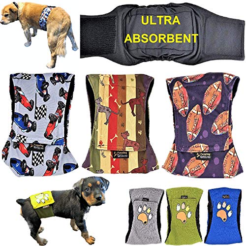 FunnyDogClothes Windeln für Hunde, 4 Schichten absorbierender Pads, wasserdicht, auslaufsicher, waschbar, 3 Stück, XL: Waist 20" - 26", Gemustert von FunnyDogClothes