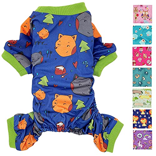 Hunde-Pyjama, Hunde Kleider, weiche Baumwollmischung, Jumpsuit für kleine und mittelgroße Haustiere (dunkelblauer Wald, XS: Länge 25,4 cm, Brustumfang 30,5 - 40,6 cm) von FunnyDogClothes